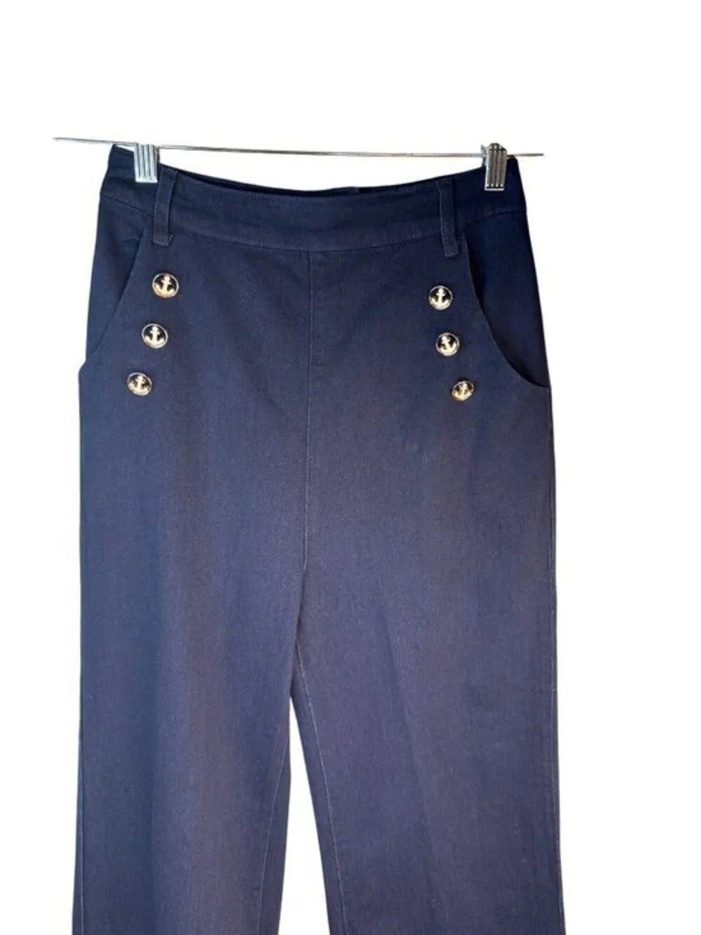 New Collectif London Vintage Retro Jean Size 6 Navy Sailor Button Wide-Leg Pants